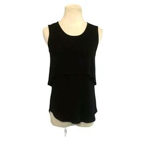 Theory Black Tiered Overlay Sleeveless Top Blouse Size PT